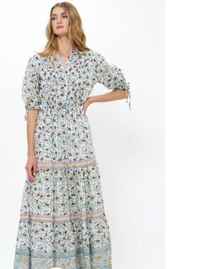 NEW Oliphant Cinched Pintuck Maxi Green  X-SMALL